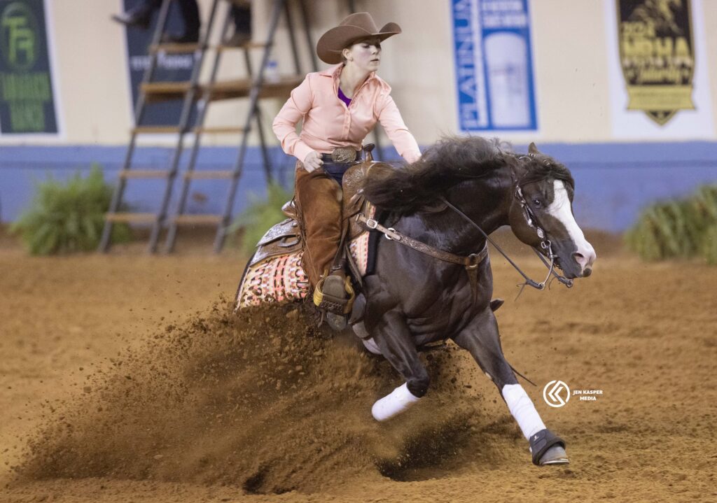 Kaci O'Rourke riding The Fireman, 2024 Open Reining Futurity Champion