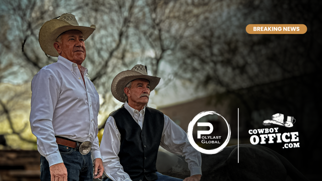 Cowboy Office Presenting sponsor announcement with Polylast Global image of Brian Dygert and Jody Brainard hosts of the Cowboy Office Podcast
